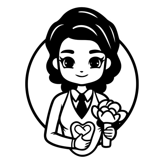 Vector doctora linda con un ramo de flores ilustración vectorial