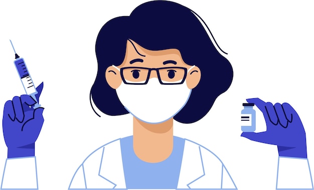 Doctora en máscara con vacuna contra el coronavirus y jeringa