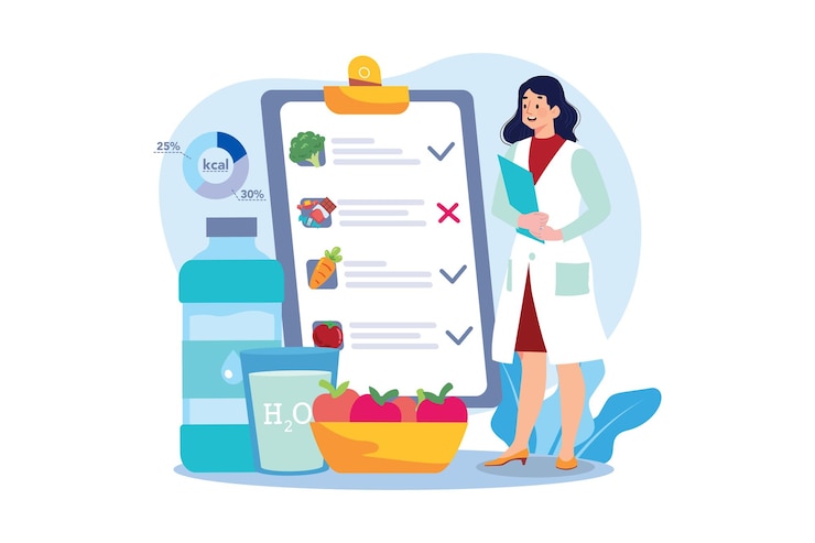 Vector doctora nutricionista da notas