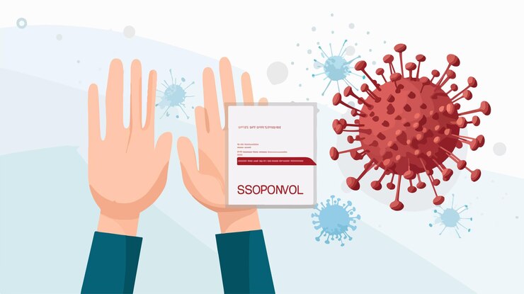 Vector una doctora sostiene un papel con el mensaje de detener la propagación de covid-19