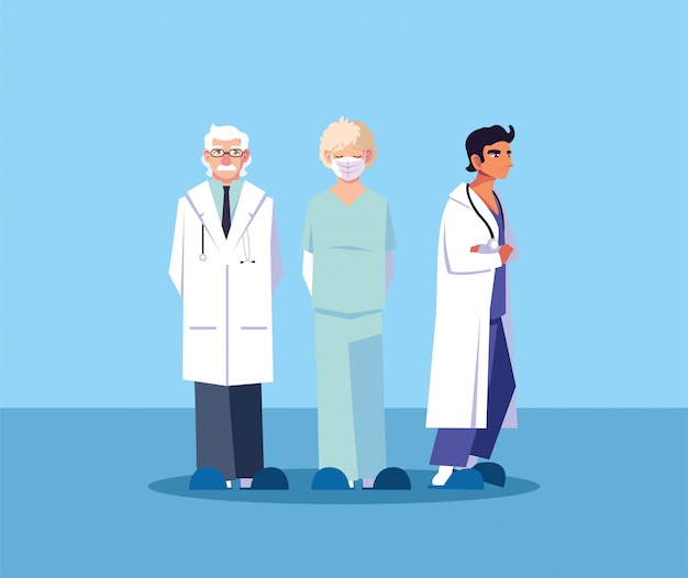 Doctores hombres de pie, equipo médico