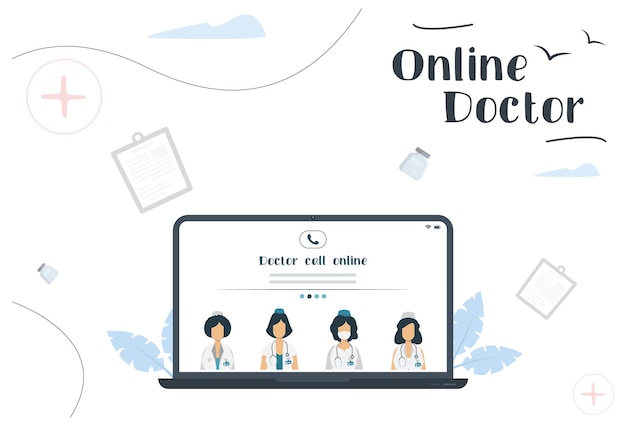 Doctores en línea Doctores en computadora portátil de pantalla Consulta médica de servicios médicos en línea