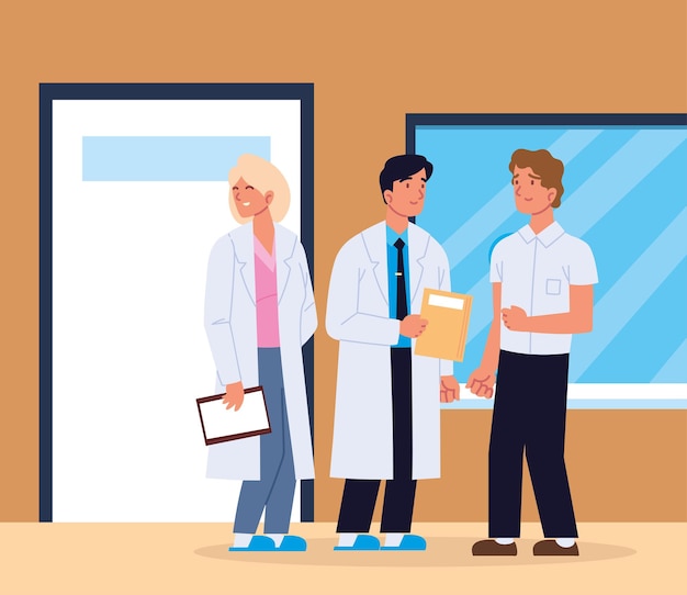Doctores con paciente masculino