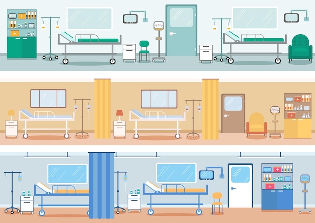 Doctores en sala médica en estilo plano.