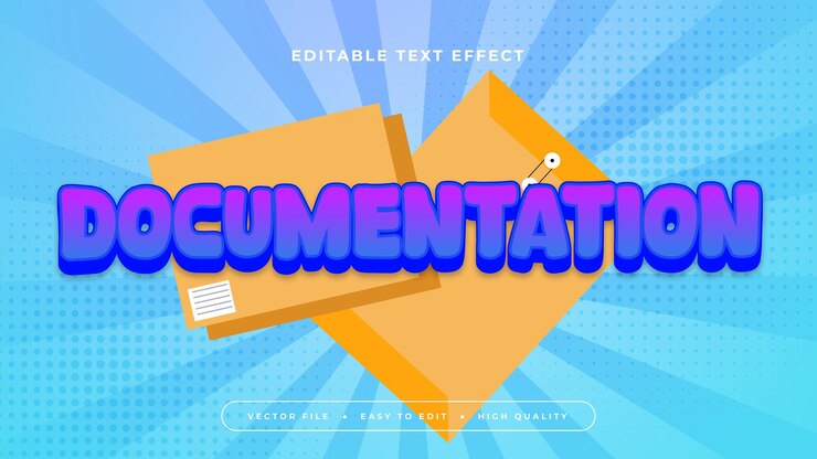 Vector documentación azul y naranja estilo de fuente de efecto de texto editable en 3d
