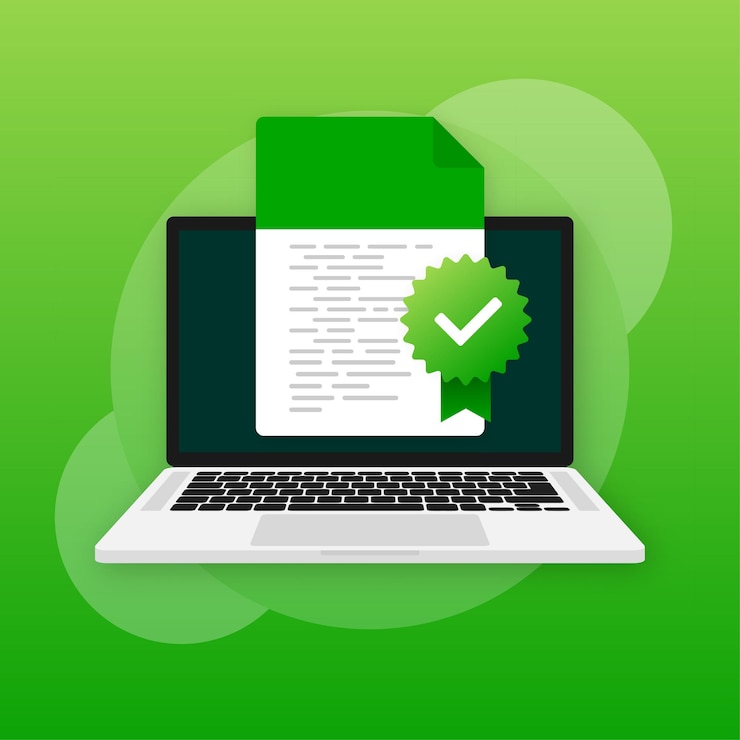 Vector documento aprobado con lista de verificación documento con sellos rojos y verdes