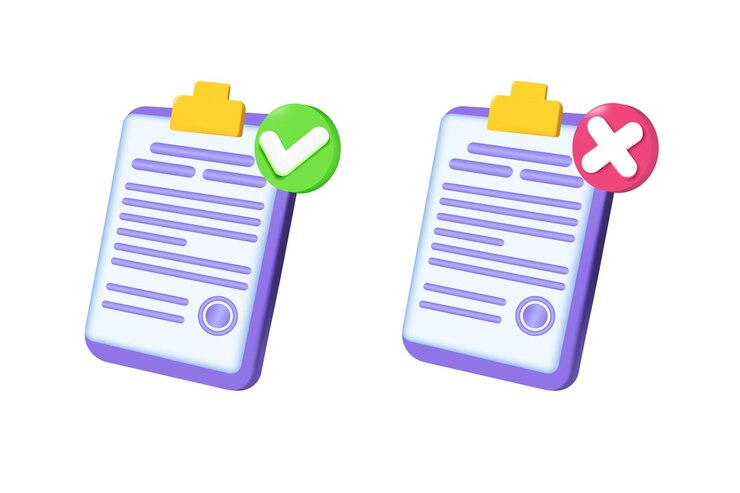 Vector documento aprobado y rechazado ilustración vectorial 3d