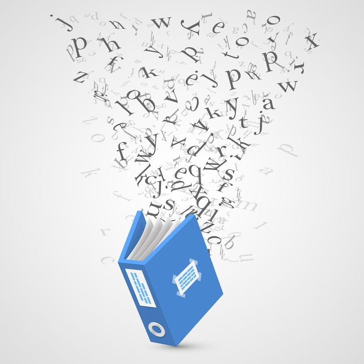 Vector documento con arte de letras voladoras. ilustración vectorial