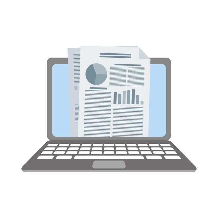 Vector documento de auditoría con gráficos y tablas en la computadora portátil