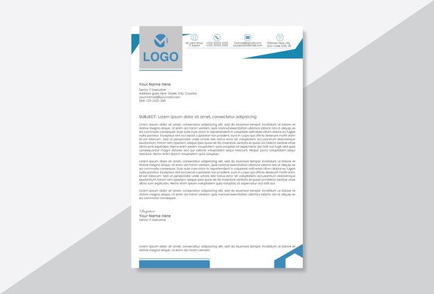 un documento azul y blanco que dice el logotipo en él