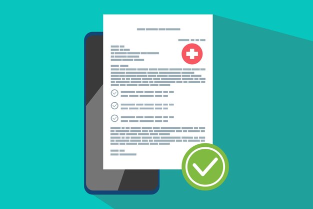 Documento conceptual digital de receta médica o informe en línea de los resultados de las pruebas en portátil
