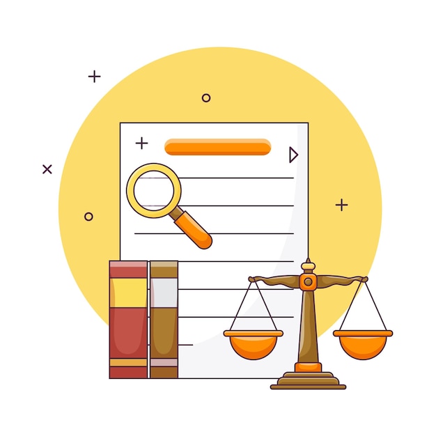 Documento de Derecho y Justicia con ilustraciones de la Escala de Justicia