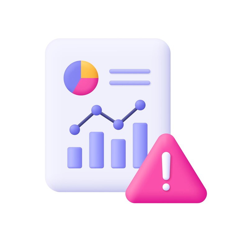Vector documento con diagrama gráfico y símbolo de advertencia de riesgo empresarial icono vectorial 3d