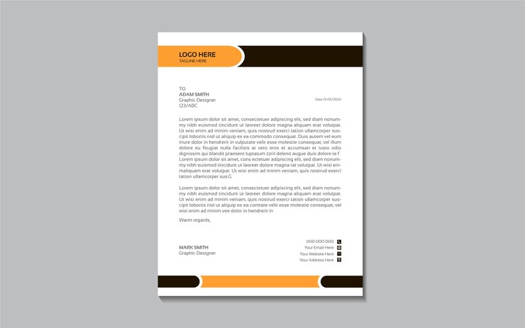 un documento con un diseño negro y naranja en él