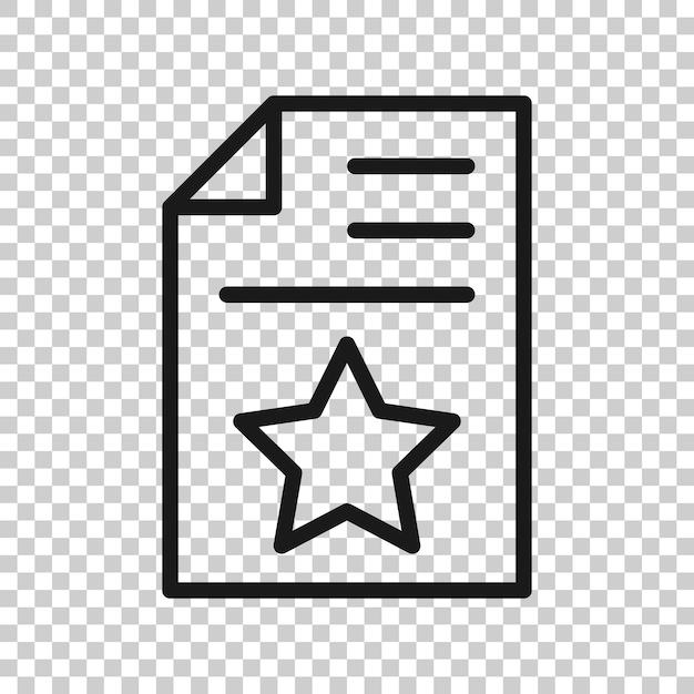 Documento con icono de estrella en estilo plano Lista de deseos ilustración vectorial sobre fondo blanco aislado Concepto de negocio de compra favorito