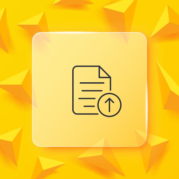 Documento con icono de línea de botón de carga Flecha hacia arriba servidor de almacenamiento remoto sitio web control en línea documentación digital Concepto de gestión de archivos Estilo de morfismo de cristal Icono de línea vectorial