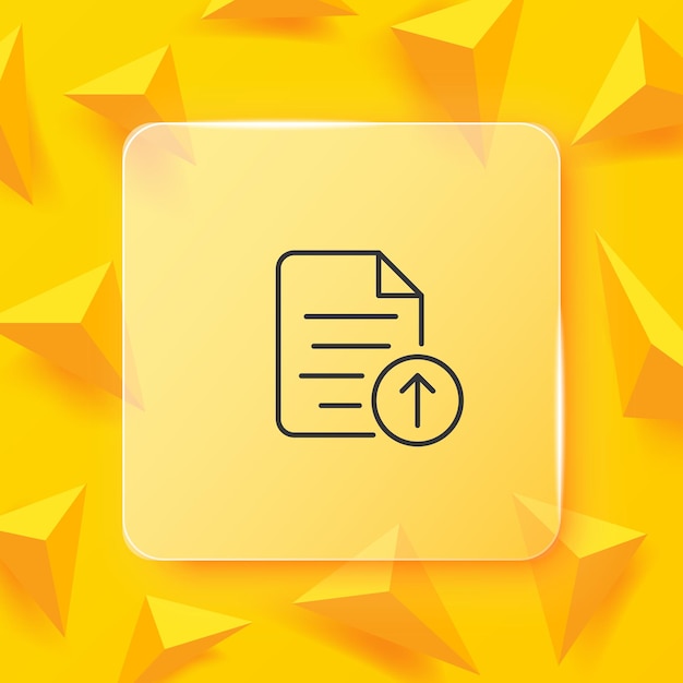 Documento con icono de línea de botón de carga flecha hacia arriba servidor de almacenamiento remoto sitio web control en línea documentación digital concepto de gestión de archivos estilo de morfismo de cristal icono de línea vectorial