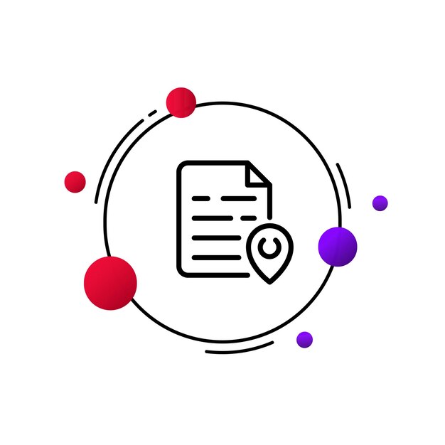 Documento con icono de línea de puntero de mapa Búsqueda de información de datos de trabajo remoto de empleados en todo el mundo Concepto de negocio Icono de línea vectorial para negocios y publicidad
