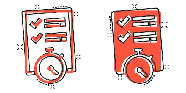 Documento icono de reloj de bruja en estilo cómic Lista de comprobación encuesta ilustración vectorial de dibujos animados en fondo blanco aislado Concepto de negocio de efecto salpicaduras de servicio rápido