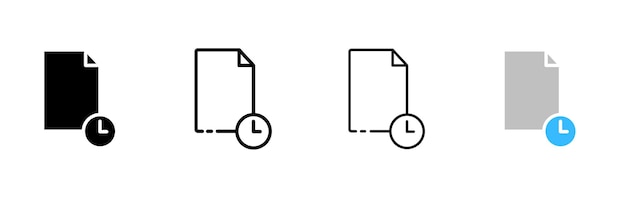 Documento con icono de reloj configurado Silueta de estilo lineal y plano Icones vectoriales
