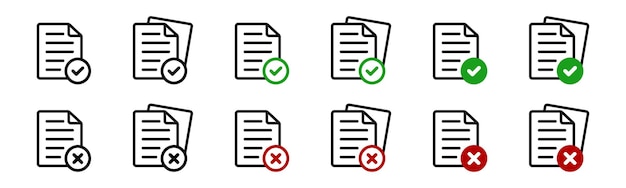 Documento con ilustración de icono de marca de comprobación Símbolo de nota simple Página de ilustración gráfica aislada X Lista de íconos en diseño vectorial