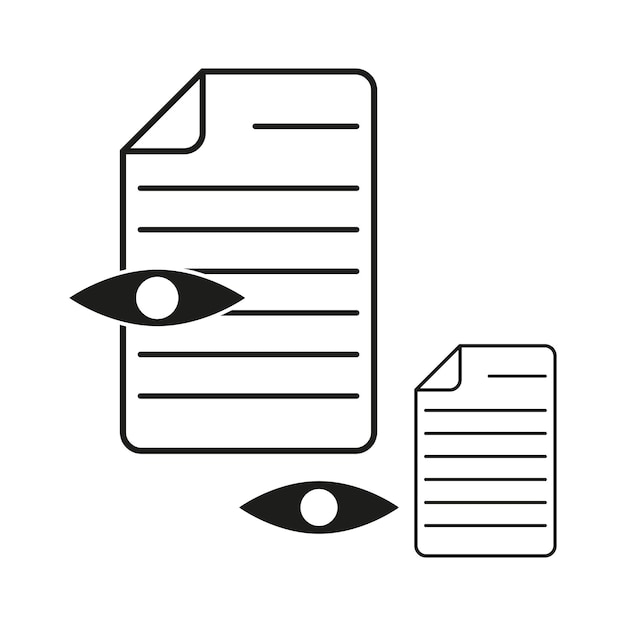 Documento con ojo Ícono de visibilidad de archivo Símbolo de comprobación de privacidad Gráfico delineado en negro