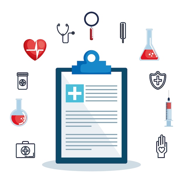 documento de orden con iconos de conjunto médico de cuidado de la salud