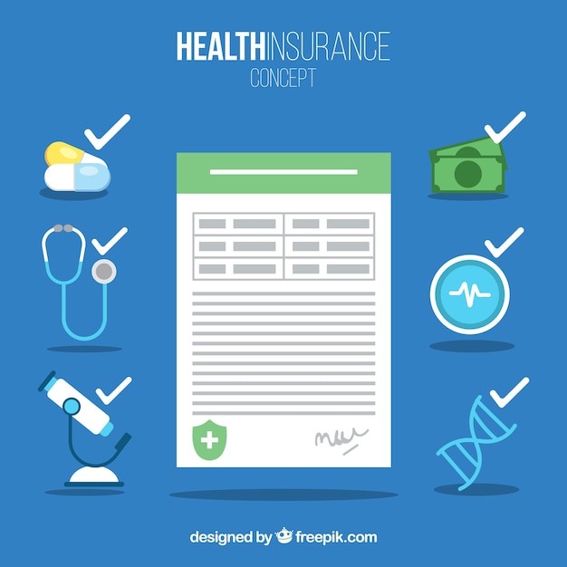 Vector documento del seguro de salud e iconos