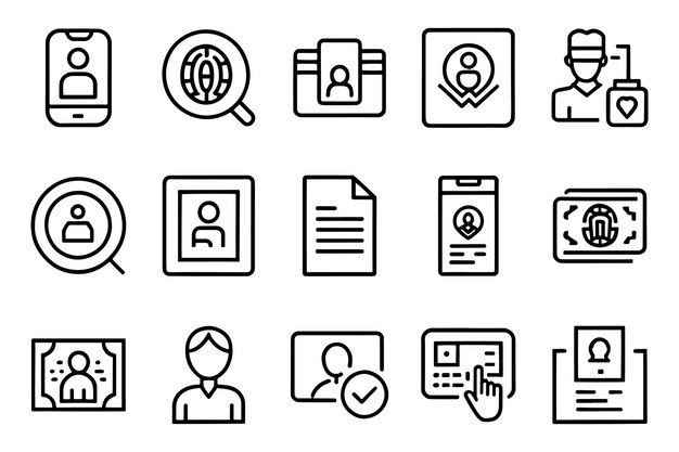 documento de verificación de la tarjeta de identificación relacionado con la huella dactilar conjunto de iconos de contorno de trazo editable ilustración vectorial plana aislada fondo blanco