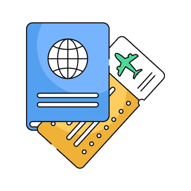 Documento de viaje tarjeta de embarque pasaporte e ilustración vectorial del billete
