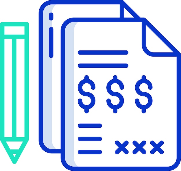 Documentos financieros con contorno sólido Ilustración vectorial en color