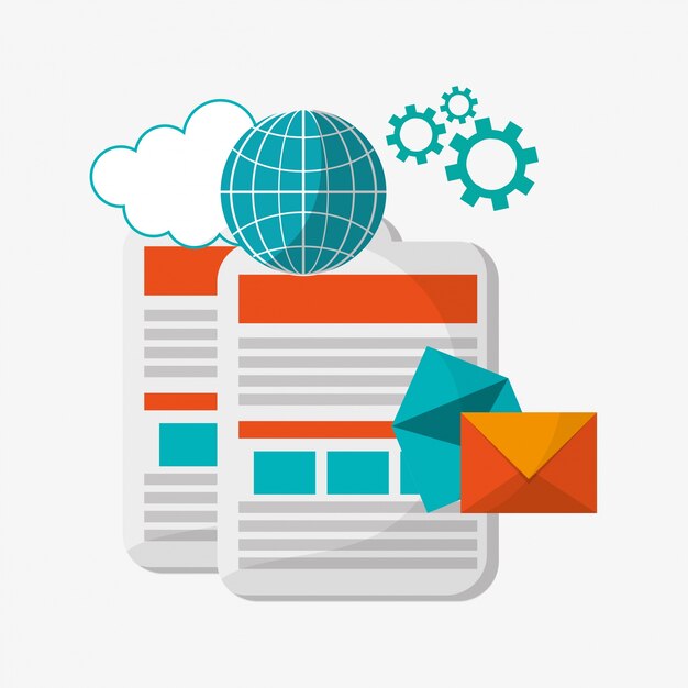 Documentos globo mundo correo electrónico engranaje