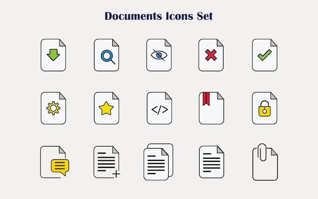 Documentos iconos conjuntos ilustración vectorial