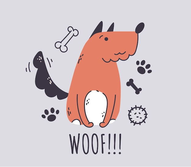 Dog abstract doodle animal print concepto de decoración diseño gráfico plano ilustración