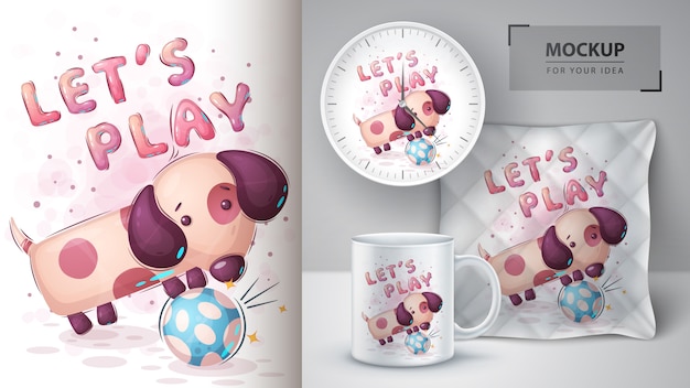 Vector dog play football - póster y merchandising