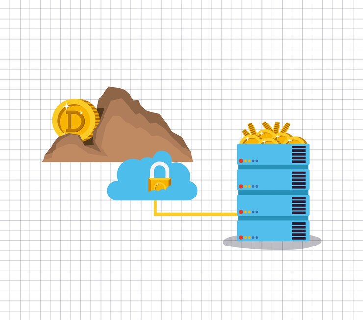 Vector dogecoin mining set icons