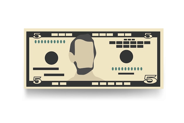 Dólar estadounidense Ilustración vectorial Conjunto de dinero de EE. UU. Paquete de billetes Papel moneda 5 USD