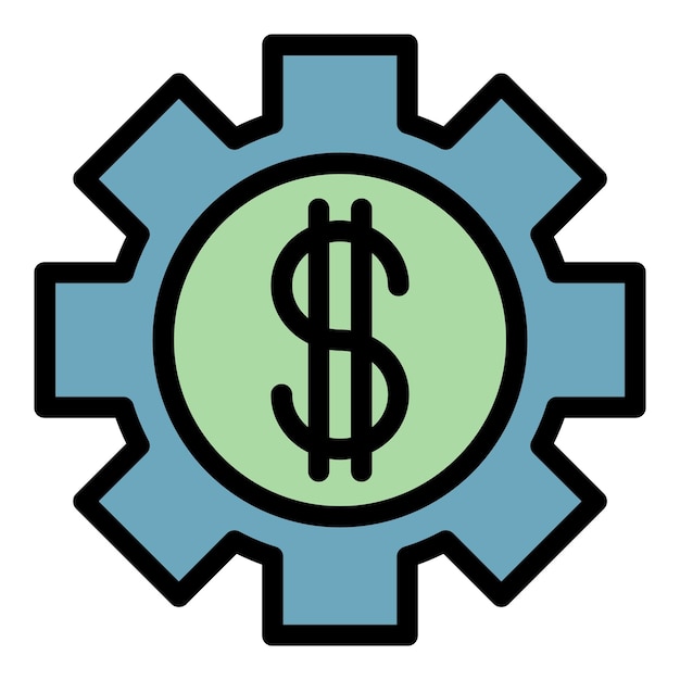 Dólar en icono de engranaje Contorno dólar en engranaje vector icono color plano aislado