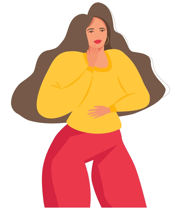 Vector dolor abdominal en una mujer problemas y dolor abdominal.
