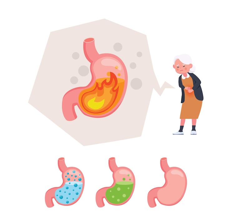 Vector dolor de estómago de carácter enfermo
