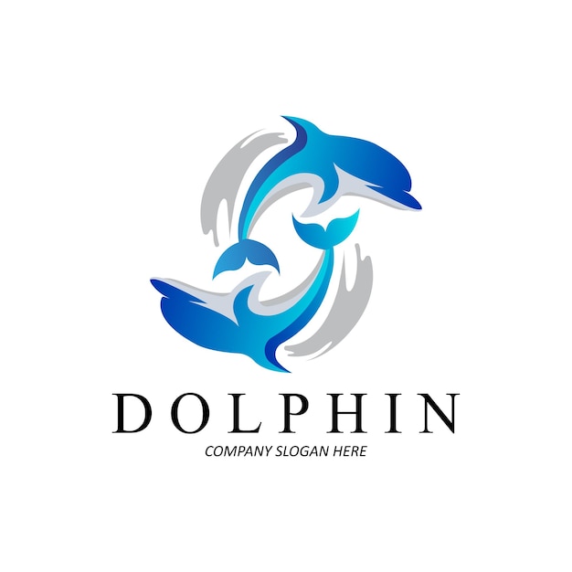 Dolphin logo vector icono diseño animales marinos tipos de peces a los mamíferos les encanta volar y saltar