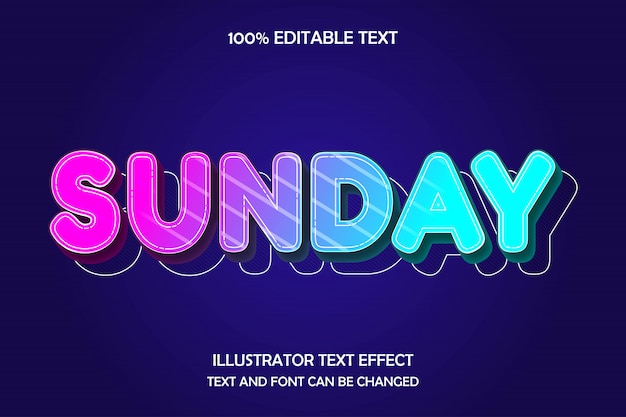 Domingo, efecto de texto editable 3d estilo lindo moderno