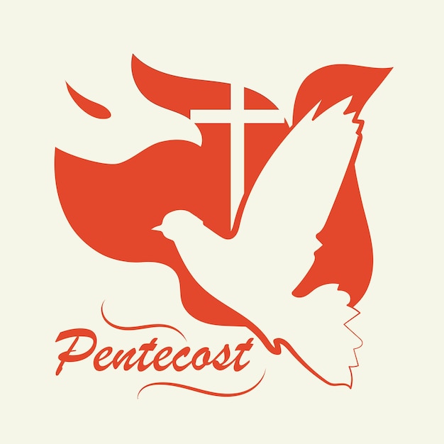 Domingo de Pentecostés festividad cristiana católica día santo espíritu llama paloma fuego cartel vector fondo