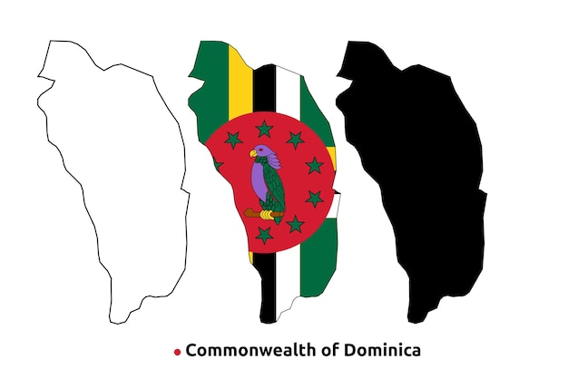 Dominica Mapa Vector País Contorno Bandera En el interior del mapa Versión en blanco y silueta