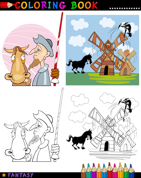 Don quijote para colorear | Vector Premium