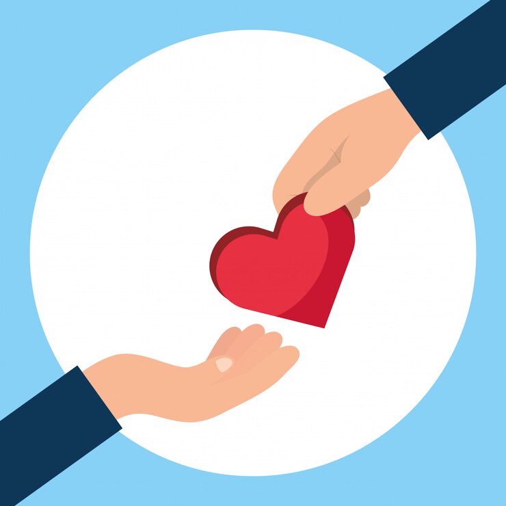 Vector donación de caridad manos dando corazón