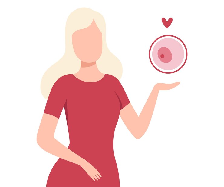 Vector donación de óvulos mujer joven sana que sostiene el vector de oocitos ilustración