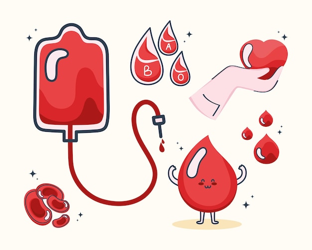 Vector donación de sangre seis iconos