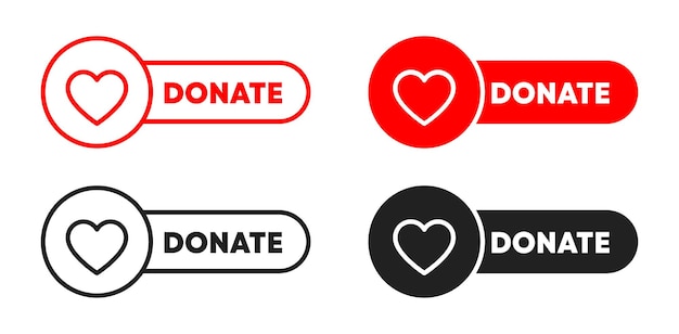 Donar botón con forma de corazón Negro y rojo Vector EPS 10