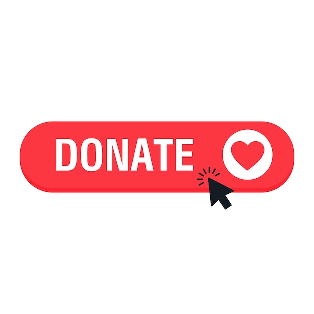 Donar botón web Botón rojo con corazón Símbolo de ayuda financiera Ilustración vectorial